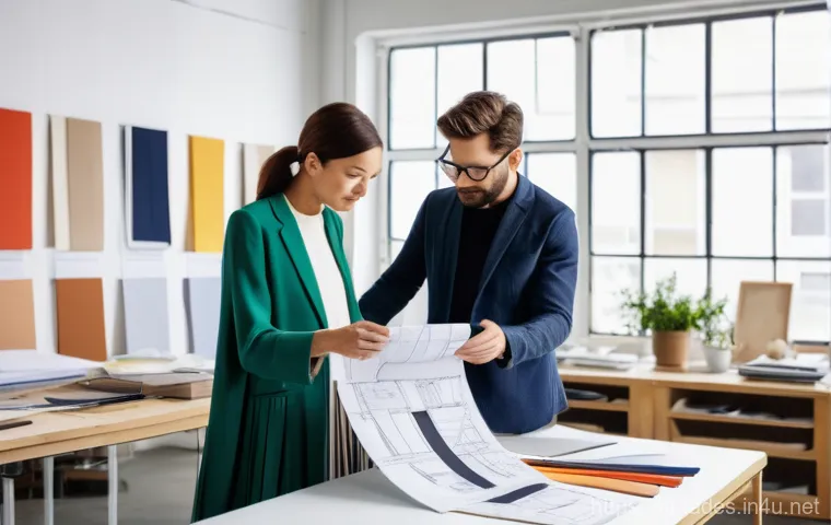 패션디자인과 의상학의 차이 - **Prompt:** A bustling, modern garment factory floor with a diverse team of male and female garment ...