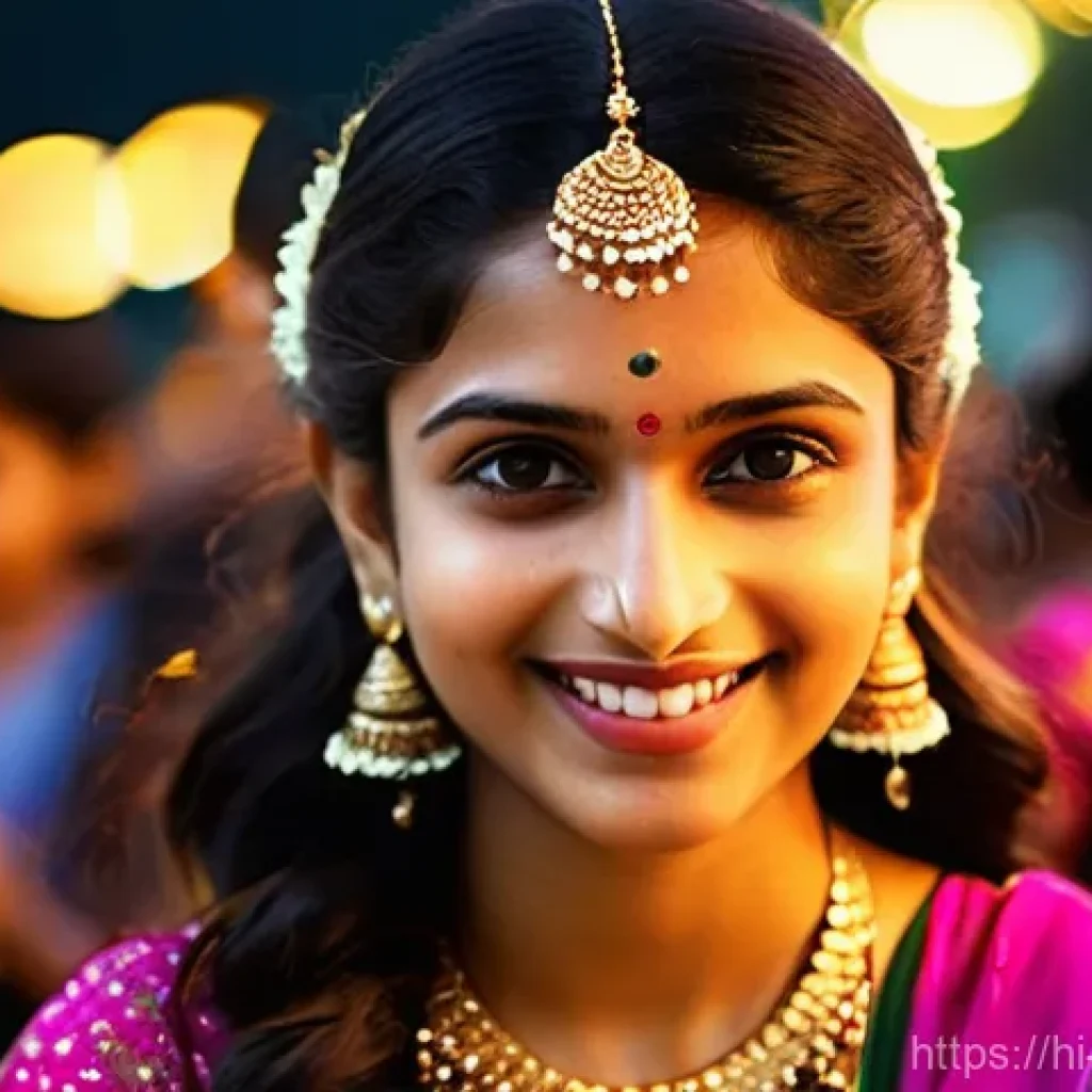 패션디자인 색채 심리학 - **Vibrant Festival Celebration in India:**
    A joyful young Indian woman, in her early 20s, with a...