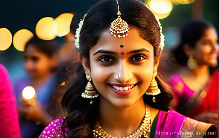 패션디자인 색채 심리학 - **Vibrant Festival Celebration in India:**
    A joyful young Indian woman, in her early 20s, with a...