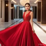 패션디자인 색채학 - **A Confident Woman in Red for a Special Event**
    A sophisticated young woman, appearing to be in...