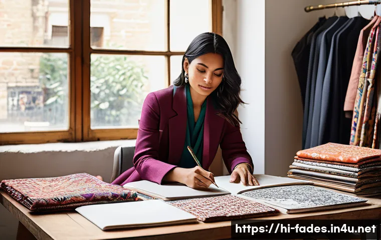 패션디자인과 패션기획서 작성 - **Inspiration Unleashed: The Designer's Realm**
    A female fashion designer, appearing to be in he...