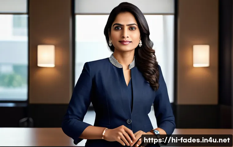 패션디자인과 패션브랜딩 전략 - A confident Indian professional woman in her 30s wearing a stylish yet comfortable office suit made ...