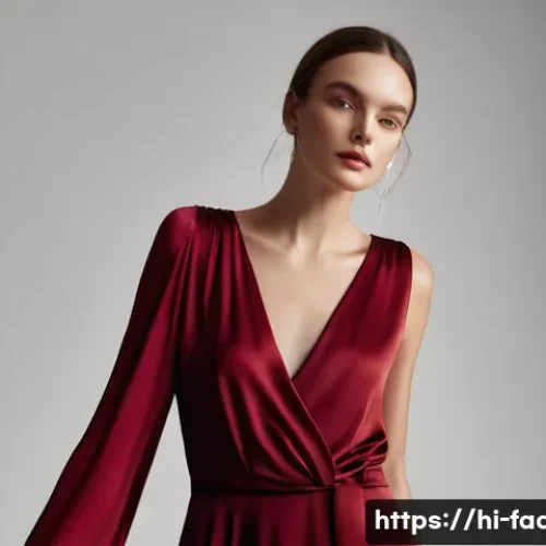 패션 에디토리얼 디자인 - A vibrant fashion editorial scene featuring a female model wearing a deep red silk dress with a soft...