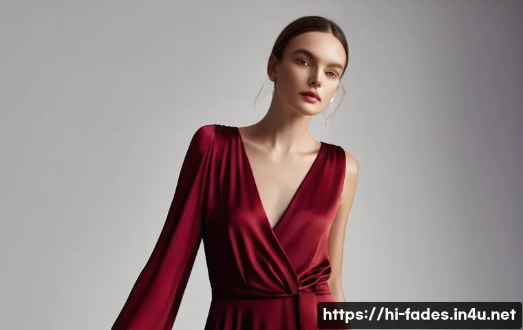 패션 에디토리얼 디자인 - A vibrant fashion editorial scene featuring a female model wearing a deep red silk dress with a soft...