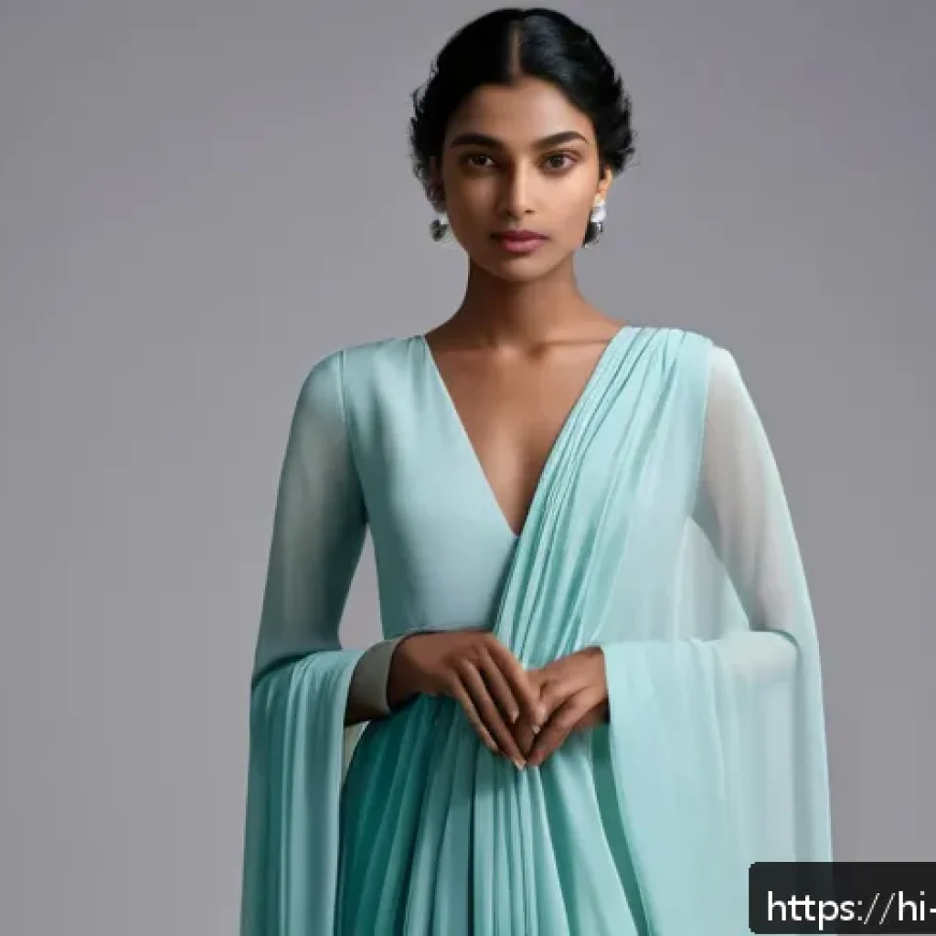 패션디자인과 패션드레이핑 - A graceful female model wearing an elegant front drape outfit made from flowing silk and georgette f...