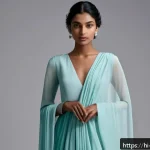 패션디자인과 패션드레이핑 - A graceful female model wearing an elegant front drape outfit made from flowing silk and georgette f...