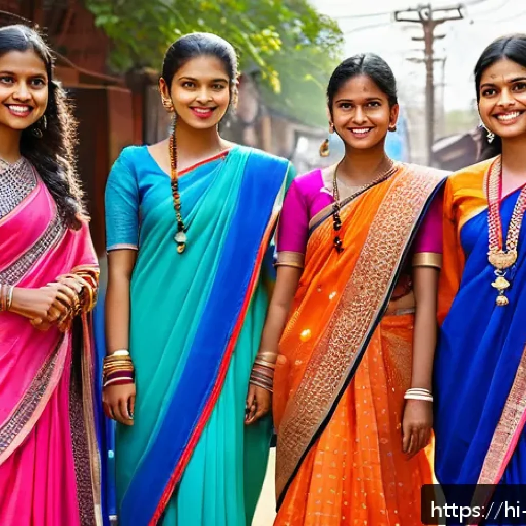 패션디자인과 하이패션 - A vibrant street fashion scene in an Indian small town, showcasing young people blending traditional...